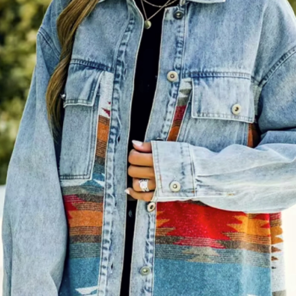Flygo- Aztec fringe Jean jacket size XXL